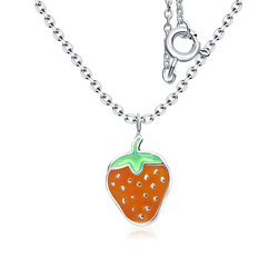 Cute Strawberry Enamel Shaped Silver Necklace SPE-4176